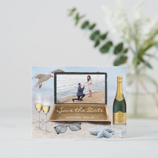 Foto Beach oder Zielort Save the Date Postkarte (Stehend Vorderseite)