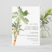 Foto Beach Palm Trees Grüne Hochzeit in Urlaubsort Einladung (Stehend Vorderseite)