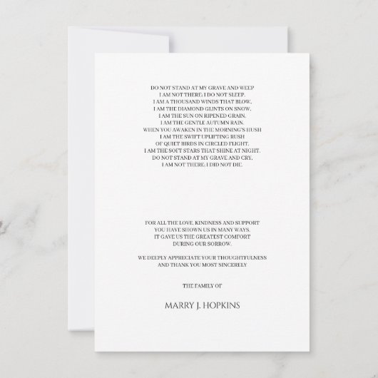 Foto Beerdigung Dankeschön Karten (Rückseite)