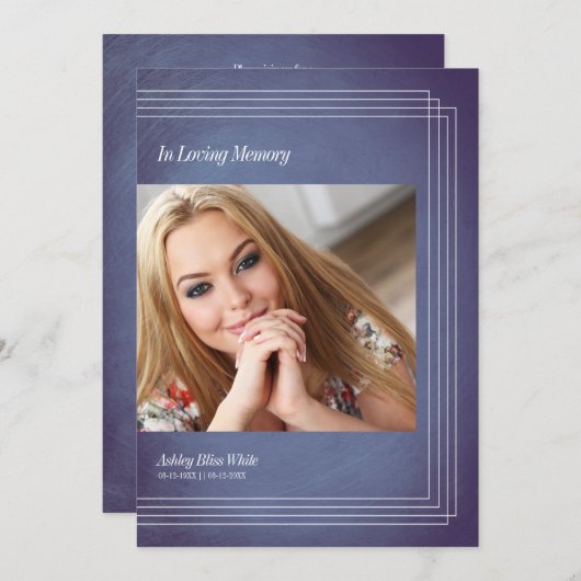 Foto Beerdigung Einladung Blue Imitats Metallic (Vorne/Hinten)