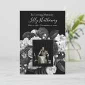 Foto-Beerdigung für Schwarze und Weiße Blume Einladung (Stehend Vorderseite)