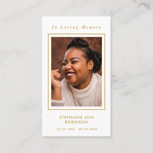 Foto Beerdigung Memorial Gold Script Gebetskarte Visitenkarte (Vorderseite)