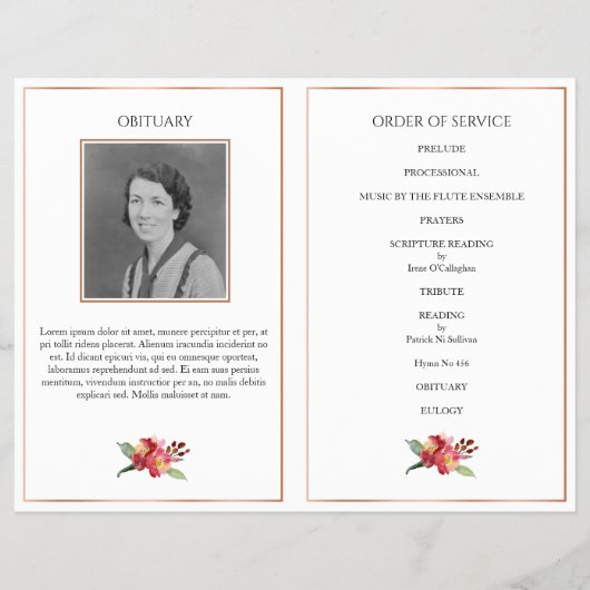 Foto Beerdigung Programm, Rot-Rosa-Rosengarland Flyer (Hinten)