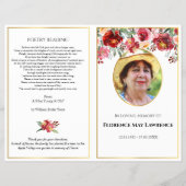 Foto Beerdigung Programm, Rot-Rosa-Rosengarland Flyer (Vorne)