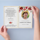 Foto Beerdigung Programm, Rot-Rosa-Rosengarland Flyer (Hand)