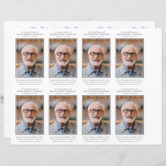 Foto Beerdigungskarte 4,25x2,5-Zoll-VORLAGE (Vorne/Hinten)