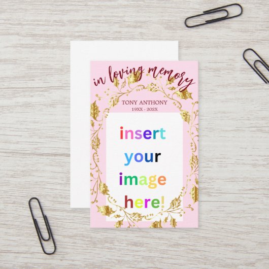 Foto-Beerdigungskarte für das individuell anpassba Visitenkarte (Vorderseite/Rückseite Beispiel)