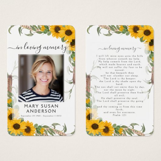 Foto-Beerdigungskarte für Sonnenblumen (Vorne & Hinten)