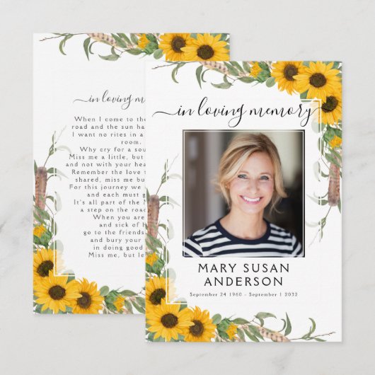 Foto-Beerdigungskarte für Sonnenblumen Dankeskarte (Vorne/Hinten)