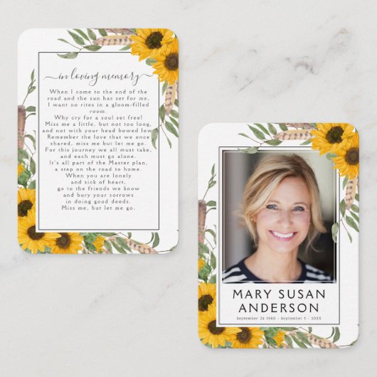 Foto-Beerdigungskarte für Sonnenblumen Visitenkarte (Vorne/Hinten)