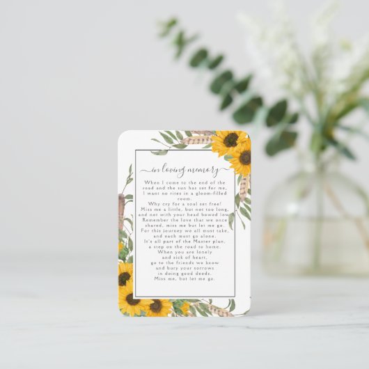 Foto-Beerdigungskarte für Sonnenblumen Visitenkarte (Stehend Vorderseite)