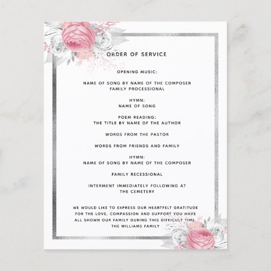 Foto-Beerdigungsprogramm für Weißes Blütensilber (Rückseite)