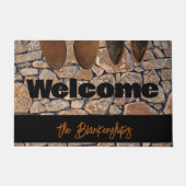 Foto-Begrüßung abgenutzter Stiefel Familienname Fußmatte (Vorderseite)