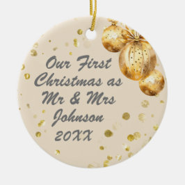 Foto Beige Gold Erster Weihnachtsmann Mrs. Keramik Ornament