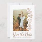 Foto Beige Sand Handgezeichnete Rose QR-Code Websi Save The Date (Vorderseite)