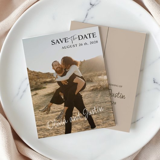 Foto Beige Save the Date Einladung