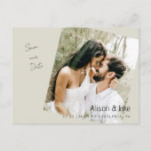Foto Beige Save the Date Hochzeit QR-Code Postkarte (Vorderseite)