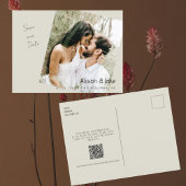 Foto Beige Save the Date Hochzeit QR-Code Postkarte