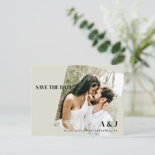Foto Beige Save the Date Hochzeit Website QR Code Postkarte (Stehend Vorderseite)