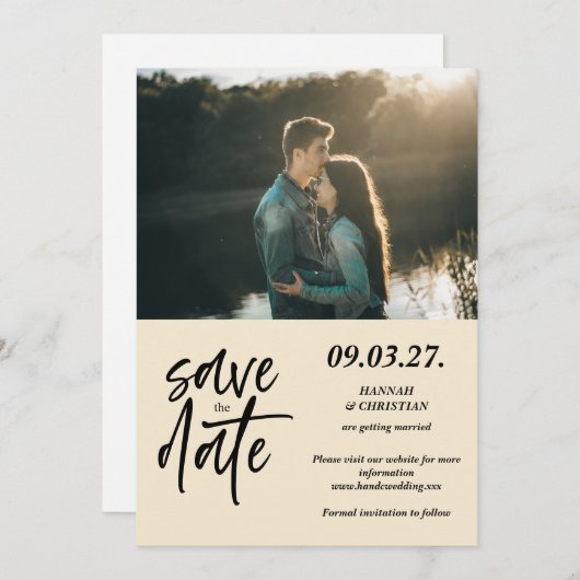 Foto Beige Save the Date Minimalistisch (Vorne/Hinten)