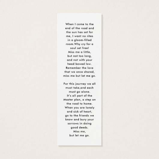 Foto Beileid Beerdigung Gedenkgedicht Lesezeichen (Rückseite)