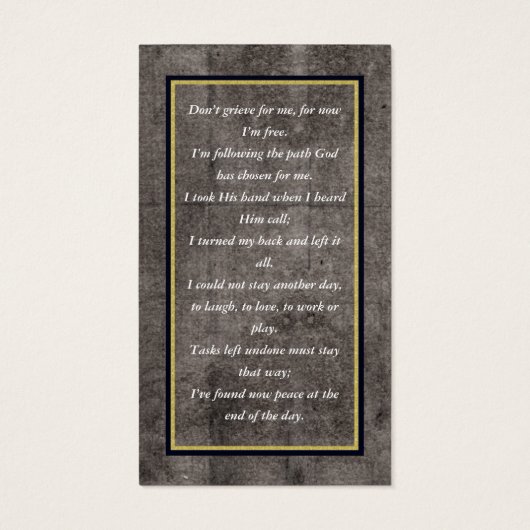 Foto Beileid Beerdigung Gedenkkarten (Rückseite)