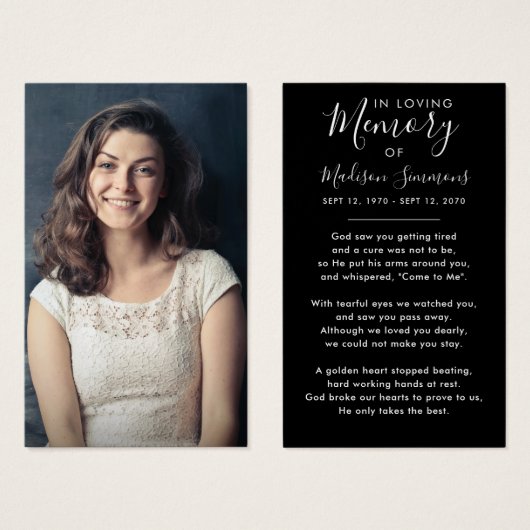 Foto Beileid Beerdigung Gedenkkarten Schwarzes Geb (Vorne & Hinten)