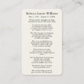 Foto-Beileid-Beerdigungskarte Visitenkarte (Rückseite)