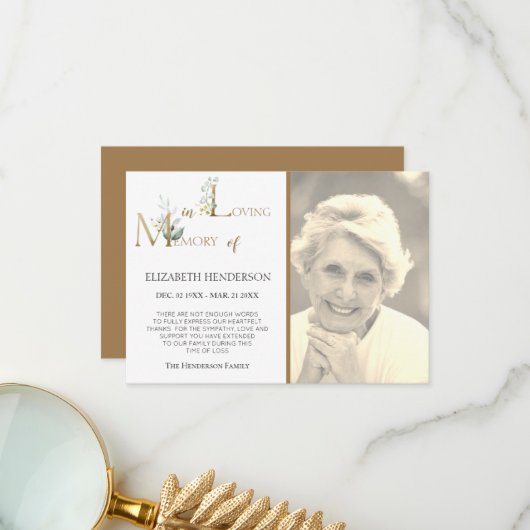 FOTO Beileid Flat Dankeschön Karte (Vorderseite/Rückseite Beispiel)