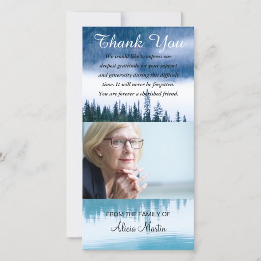 Foto-Beileids-Denkmal danken Ihnen See-Reflexion Dankeskarte (Vorderseite)