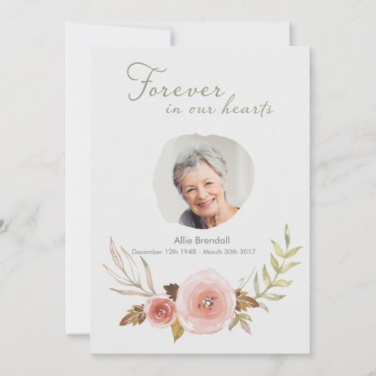 Foto-Beileids-RoseWatercolorWreath danken Ihnen Dankeskarte (Vorderseite)