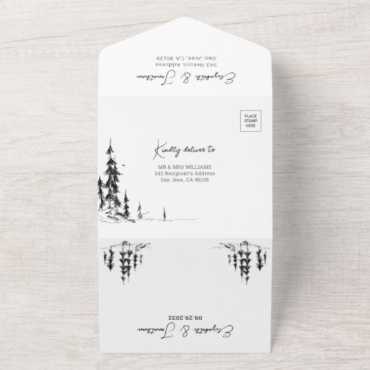 Foto Bergwald moderne QR Code UAWG Hochzeit All In One Einladung (Außenbereich)