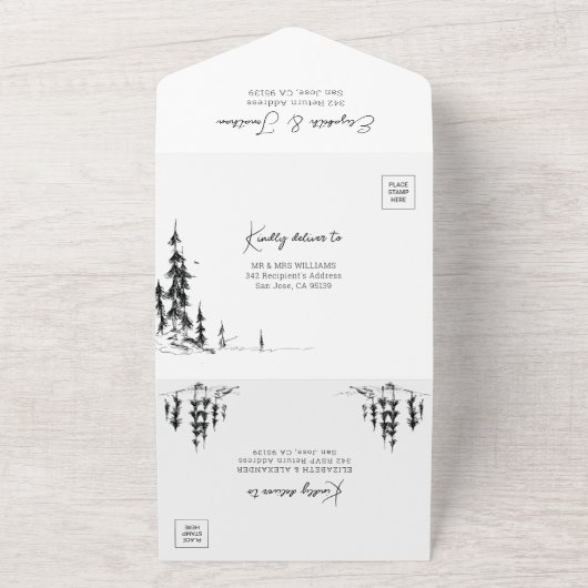 Foto Bergwald Moderne UAWG Hochzeit All In One Einladung (Außenbereich)