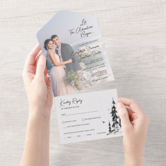 Foto Bergwald Moderne UAWG Hochzeit All In One Einladung (Abreißen)