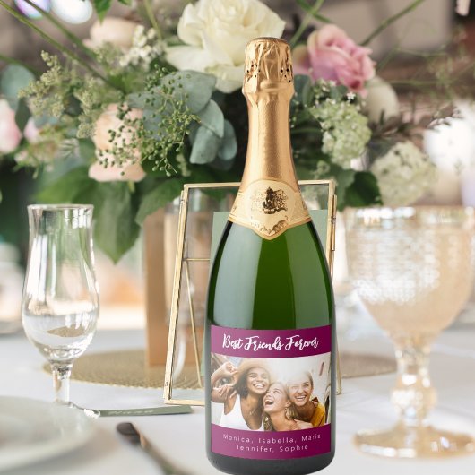 Foto beste Freunde für immer besticht Party lila Schaumweinetikett