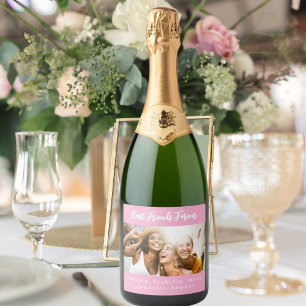 Foto beste Freunde für immer besticht Party pink Schaumweinetikett