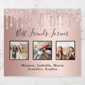 Foto beste Freunde für immer Rose Gold Glitzer pin Schaumweinetikett (Einzelnes Label)