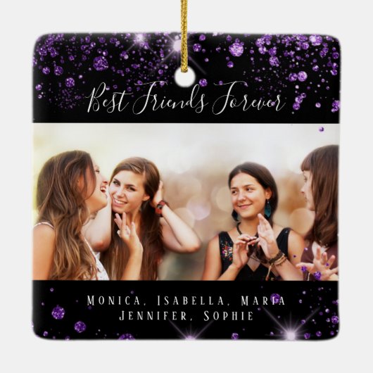 Foto beste Freunde für immer schwarzer lila Glitze Keramikornament (Rückseite)