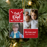 Foto Bester Vater Par Keramikornament<br><div class="desc">Foto Best Vater By Par Weihnachtsbaum Ornament mit zwei Fotos seiner Kinder und rot Akzent Farbe hinter weißen Text. Große Weihnachtsgeschenke für Väter und Väter.</div>