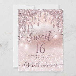 Foto bezaubernde Rose Goldglatter Tropfen ombre Einladung