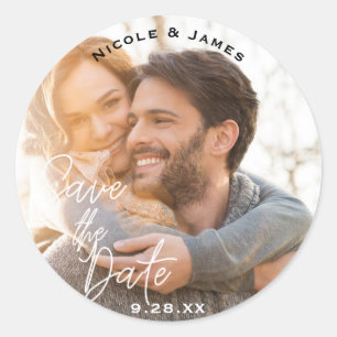 Foto Bild Weiß Moderne Schrift SAVE THE DATE Runder Aufkleber