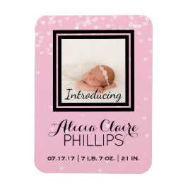 Foto Birth Ankündigung | Baby Girl Pink Hearts Magnet