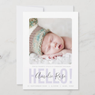 FOTO BIRTH-ANKÜNDIGUNG Hallo lila Mädchen Ankündigung