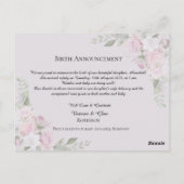 Foto Birth Ankündigung Postkarte (Rückseite)