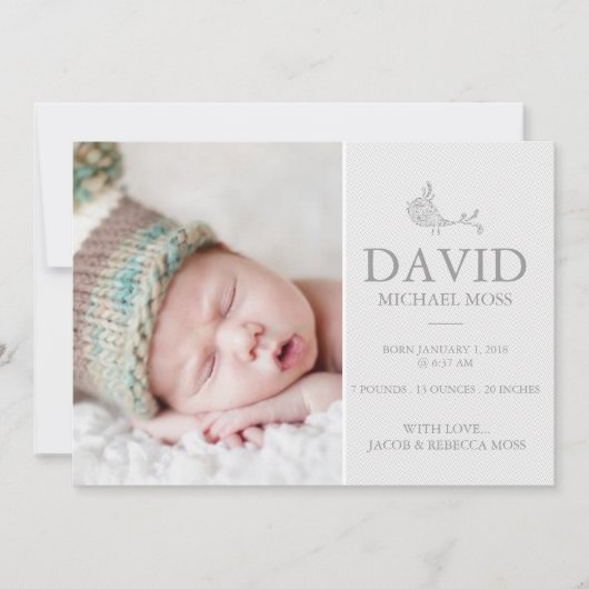 Foto Birth Ankündigung | Vogelankündigung (Vorderseite)