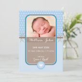 FOTO BIRTH ANNOCEMENT Sweka polka dot blue Ankündigung (Stehend Vorderseite)
