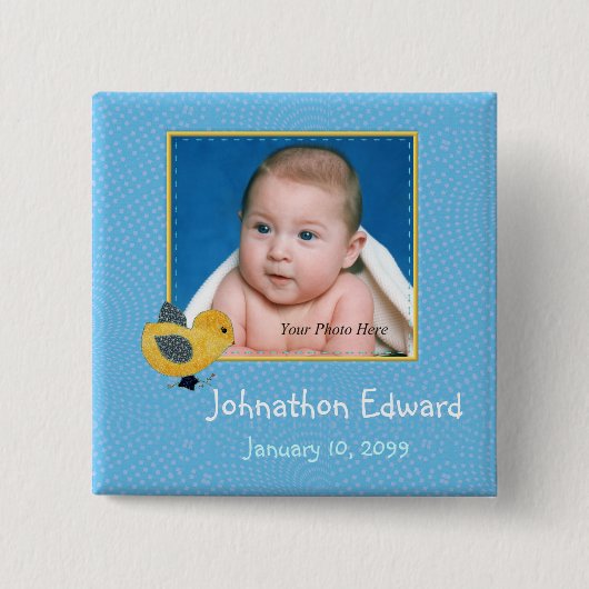 Foto Birth Annoucement Niedlich Baby Chick Button (Vorderseite)