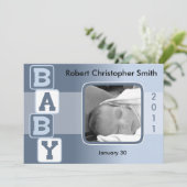 Foto Birth Announcement - Baby Boy with Blocks Ankündigung (Stehend Vorderseite)