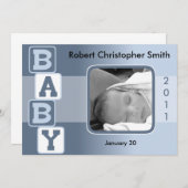 Foto Birth Announcement - Baby Boy with Blocks Ankündigung (Vorne/Hinten)