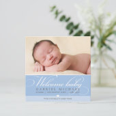 FOTO BIRTH ANNOUNCEMENT Sehr schöne Schrift blau Ankündigung (Stehend Vorderseite)